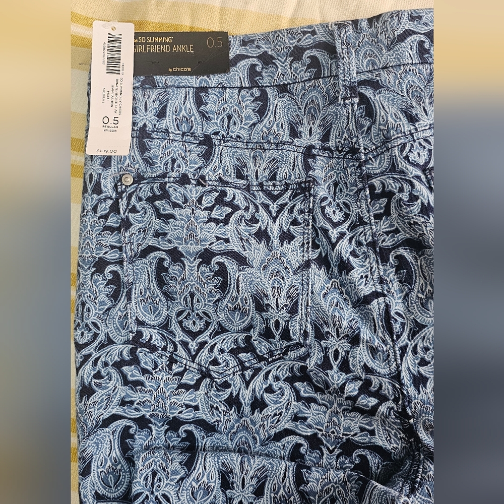 Chico's Navy and White Patterned Skinny Jeans - Picture 3 of 8